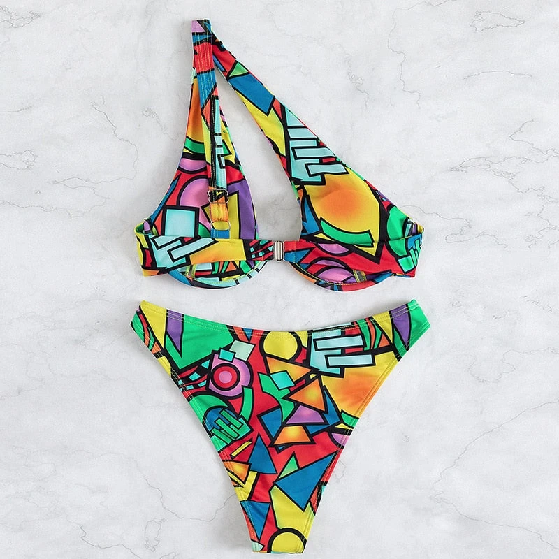 Abstract One Shoulder High Cut Bikini Set 7 Abstract One Shoulder High Cut Bikini Set - Image 7