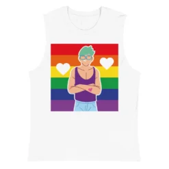 Queer Love Muscle Shirt -BoldSkin Store unisex muscle shirt white front 6269ca8418b54