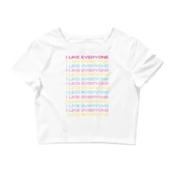 I Like Everyone Crop Top -BoldSkin Store womens crop tee white front 626f08a83d700